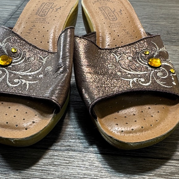Fly flot Women's Embellished Brown slides size 37 (s117) - Picture 2 of 4